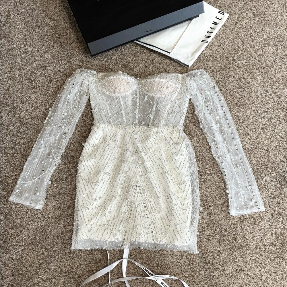 UNTAMED PETALS BY AMANDA JUDGE White Pearl Embellished Mini Dress - Picture 3 of 7